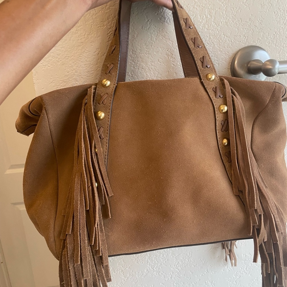 Ralph Lauren suede Brown Fringe satchel Bag western